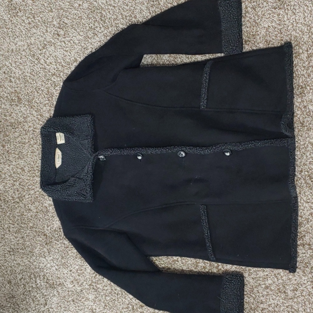 VTG L.L. Bean Black Sherpa Lined Women's Chore Coat Size Petite Medium